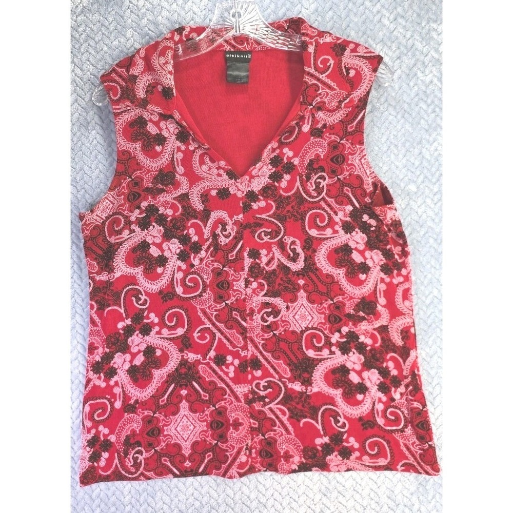 Citiknits Red Bandana Top Blouse Sleeveless Women's Size Large Stretchy July 4th